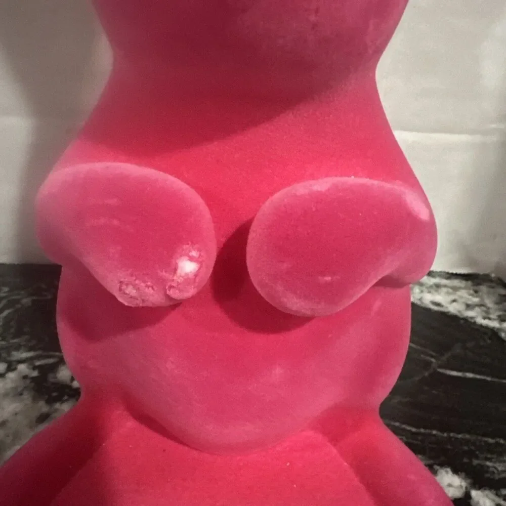 Bath & Body Works Bunny Rabbit Flocked Pink 3 Wick Candle Holder